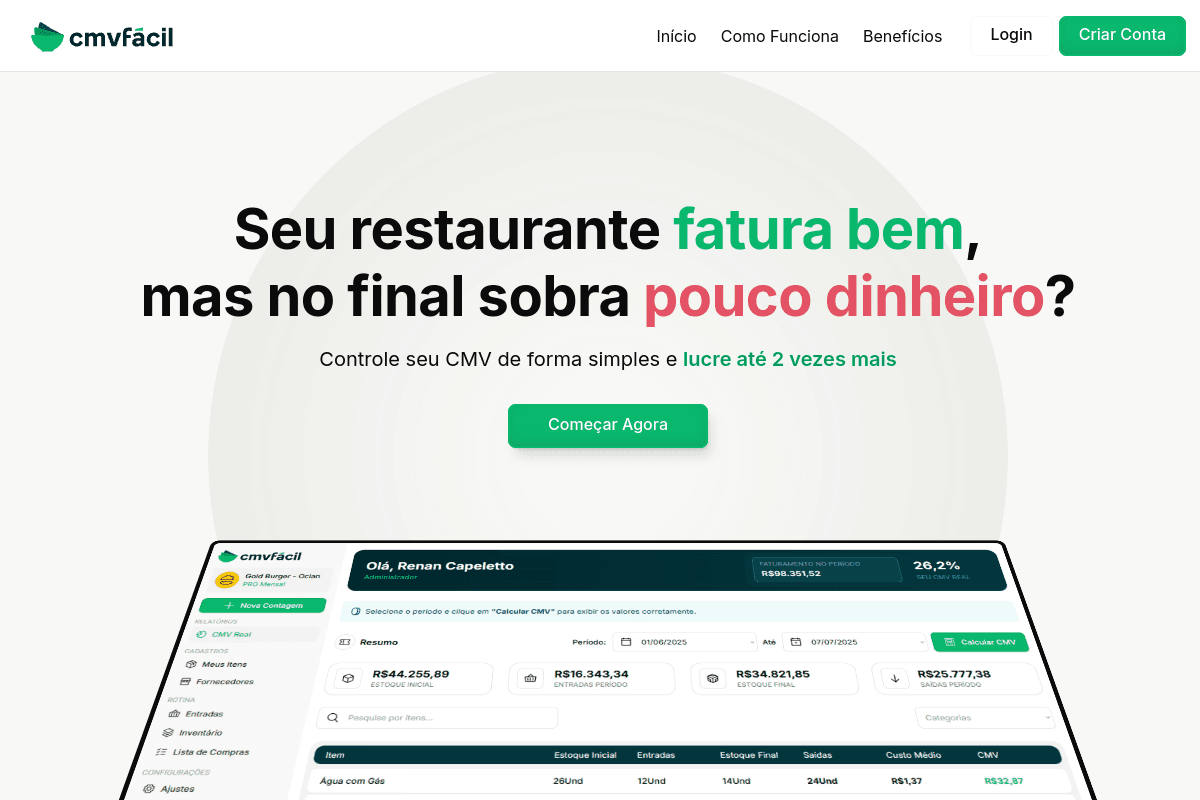 Site do fornecedor de CMV Fácil