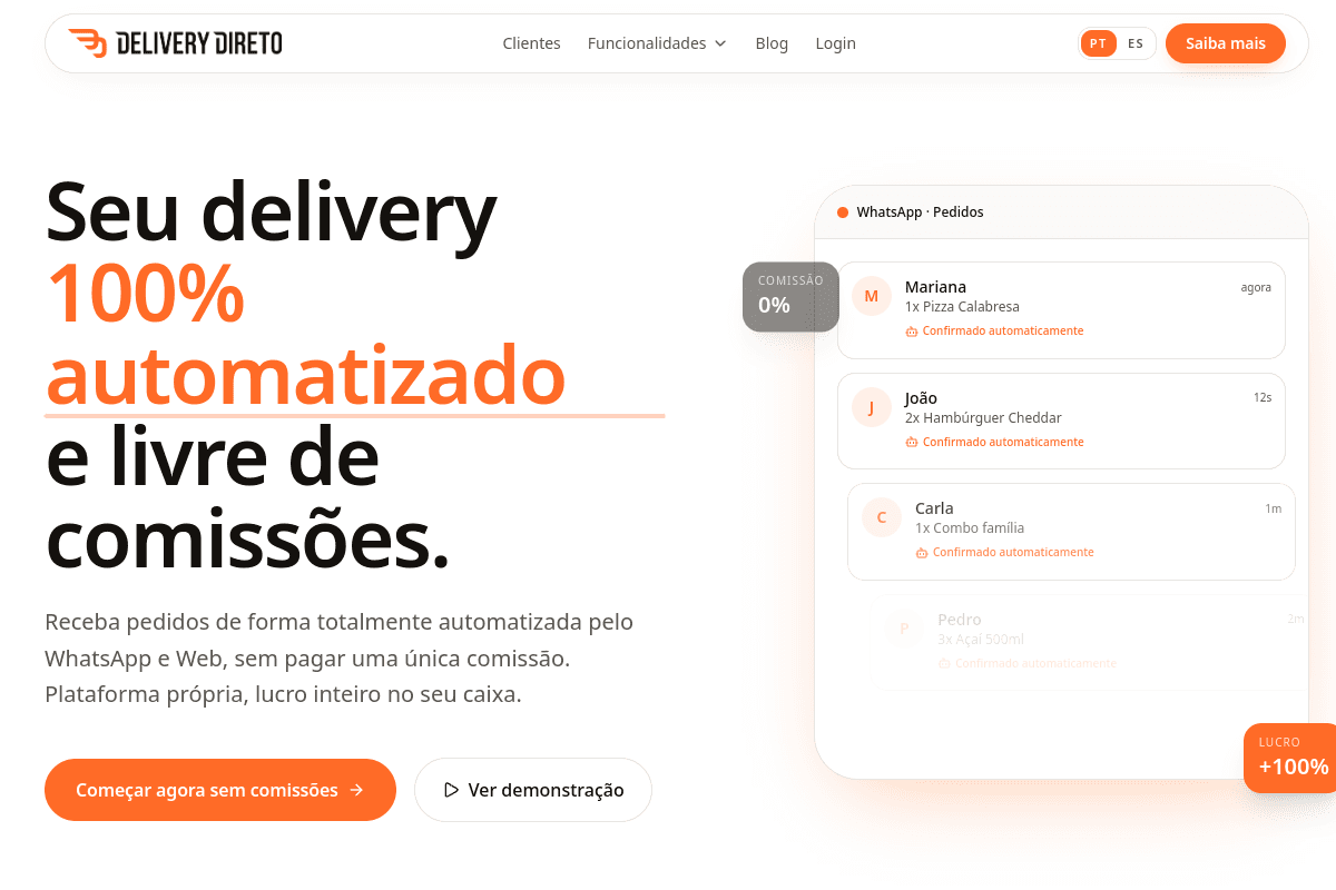 Site do fornecedor de Delivery Direto