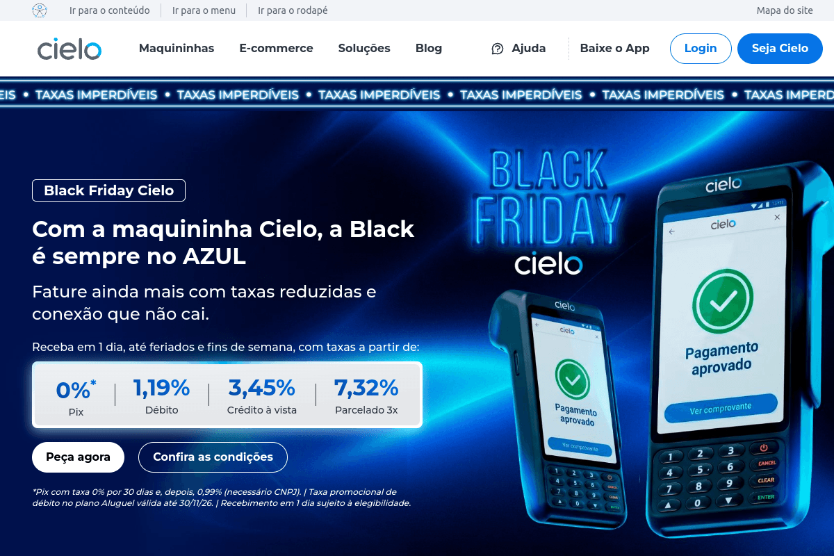 Site do fornecedor de Cielo
