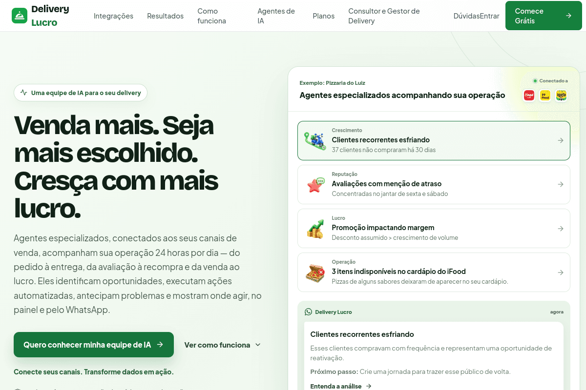 Site do fornecedor de Delivery Lucro
